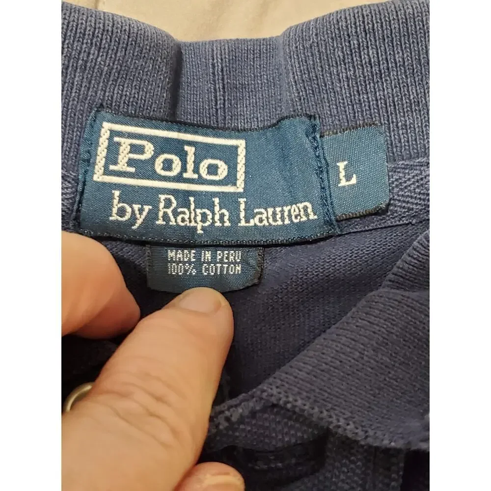 Polo Ralph Lauren Mens Large Blue Short Sleeve Polo Shirt Green Logo Cotton
